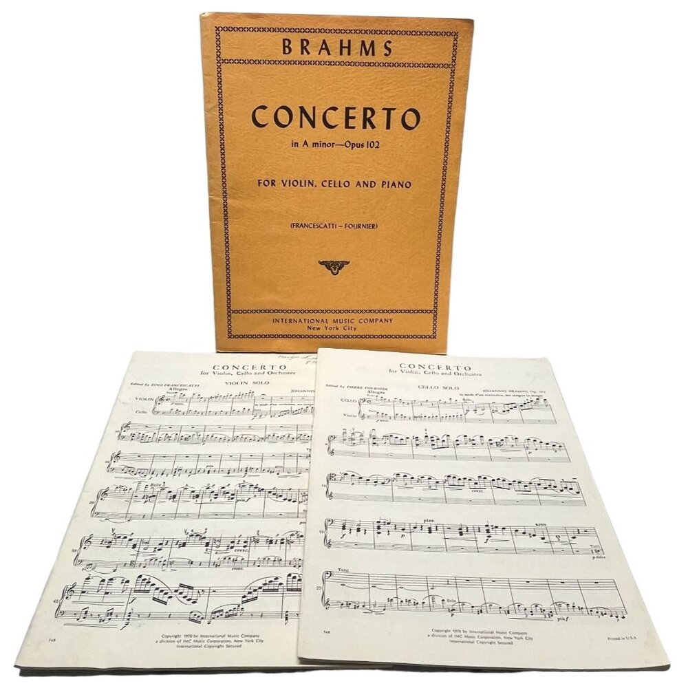 Brahms Concerto in A Minor Opus 102 Vintage Sheet Music Violin Cello Piano